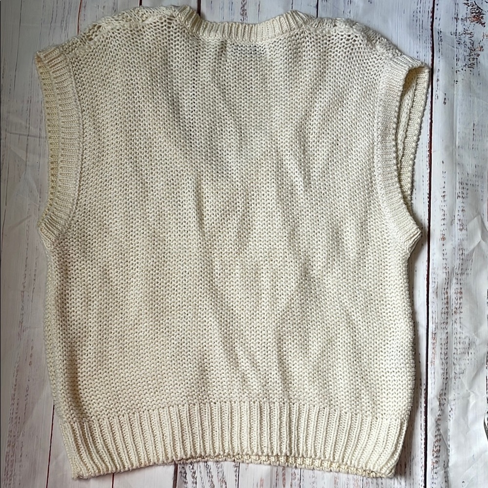 Vintage Andrew St. John Cream V-Neck Cable Knit Sweater - Picture 7 of 7